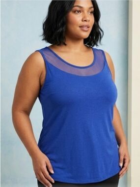 2/25$ Blue Camisole Top with Sheer Neckline, Plus Size 1X